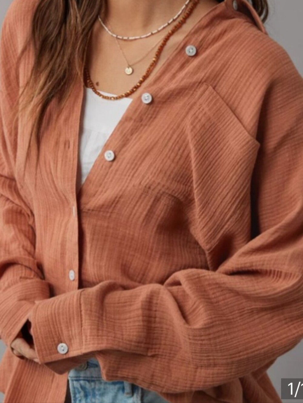 American Eagle | Copper Brown Lightweight Oversized Cotton Top | S